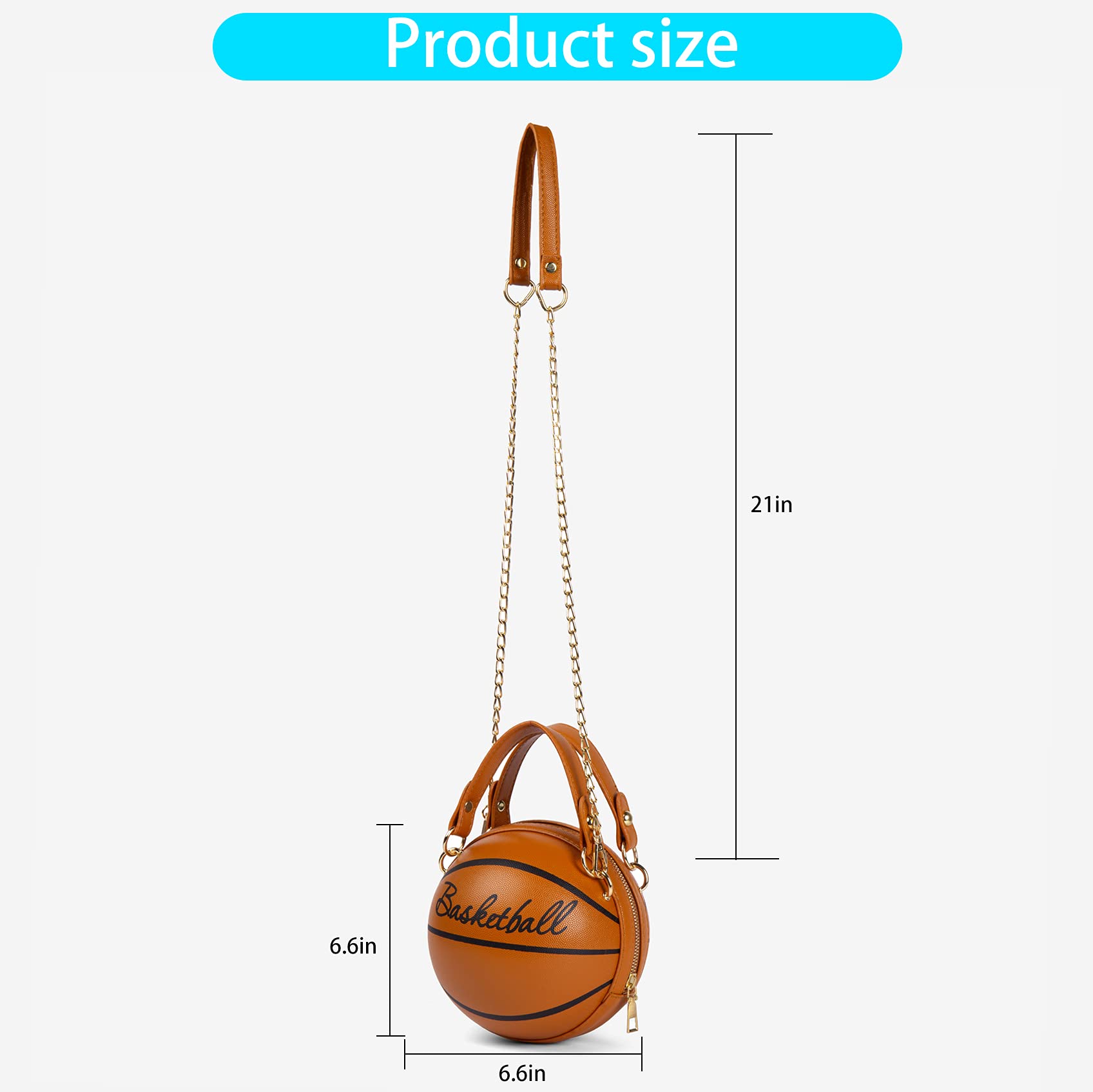 OHIW Women's basketball shoulder bag Messenger Bag handbag mini round bag PU bag, Zipper closure, suitable for women (brown)