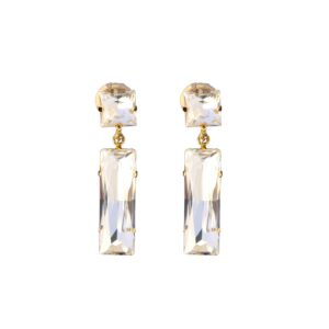 Kenneth Jay Lane Double Teardrop or Rectangle Crystal Drop Clip Earrings in Gold or Silver Settings