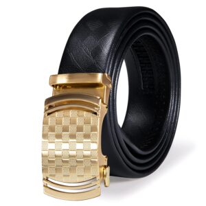 dubulle men's ratchet belt fashion gold plaid design automatic slid buckle black ratchet belt trim to fit business casual belt with exquisite box