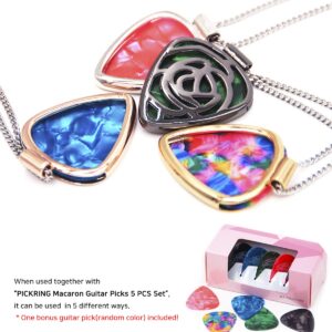 PICKRING Rose Shaped Guitar Pick Holder Necklace (SILVER)