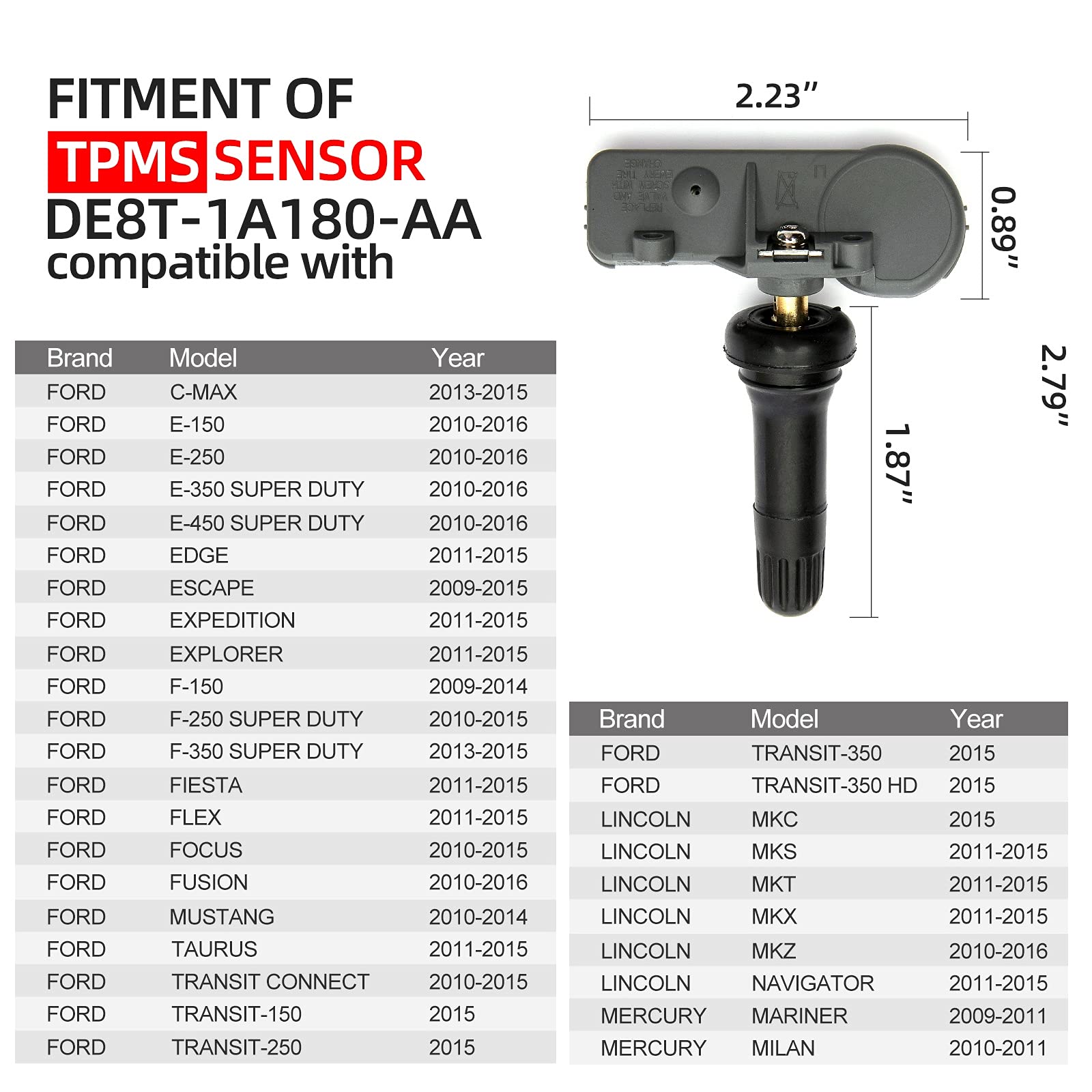 NEWHOW 9L3Z-1A189-A Replacement Tire Pressure Monitoring System (TPMS) Sensors 315MHz Compatible with Ford F150, F250, F350 (2009-2014) Replaces: DE8T-1A180-AA, TPMS12 Set of 4