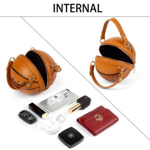 OHIW Women's basketball shoulder bag Messenger Bag handbag mini round bag PU bag, Zipper closure, suitable for women (brown)