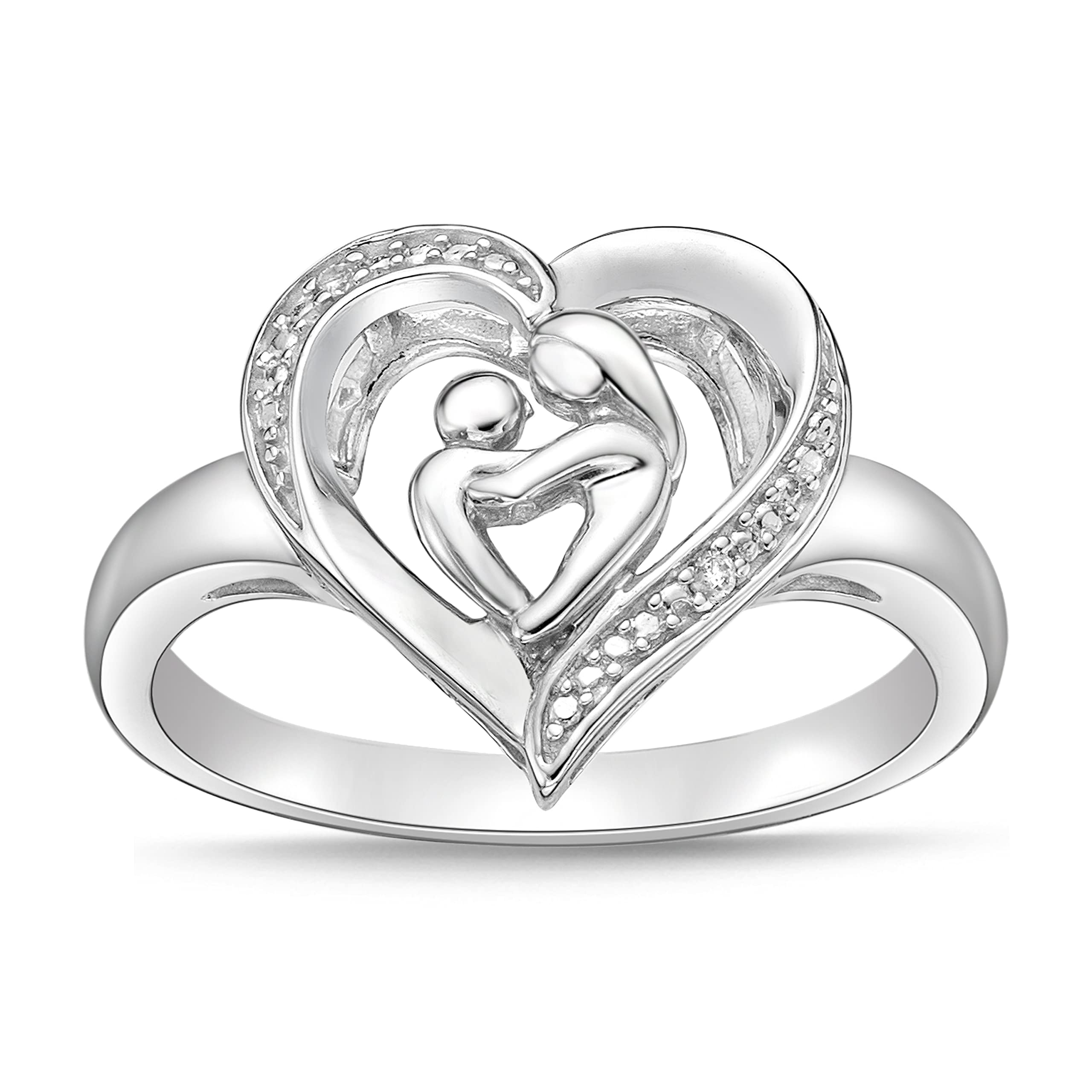 .925 Sterling Silver Diamond Accented Mother and Child Ring (I-J Color, I2-I3 Clarity) - Size 8