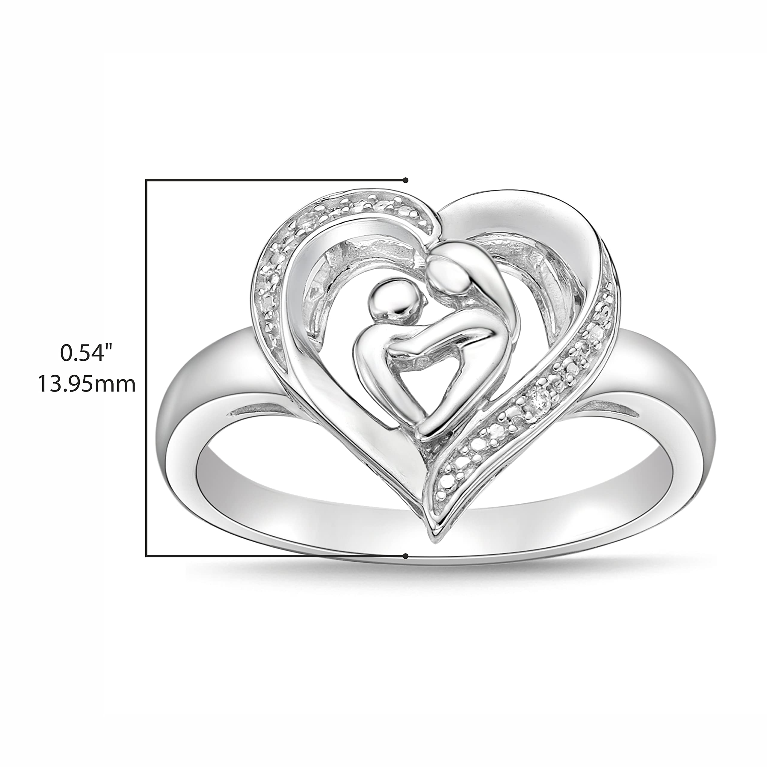 .925 Sterling Silver Diamond Accented Mother and Child Ring (I-J Color, I2-I3 Clarity) - Size 8