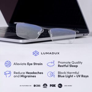 Lumadux Computer Blue Light Glasses Men Blocking for Reading, Eye Strain Headaches and Blurry Vision | Blocker Gaming Glasses (Titanium Black, 1.5, x)