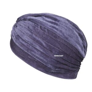 BISMAADH Soft Velvet Twisted Pleated Pre Tied Knot Readymade Turban/Pagri Chemo Cap Head Wraps-Cover for Men’s & Women’s (Dark Grey)