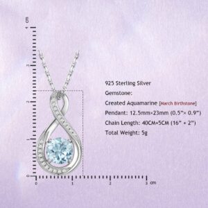 GEMLANTO 925 Sterling Silver Created Aquamarine Necklace March Birthstone Necklaces for Women Birthday Anniversary Jewelry Gifts for Mom Her Women, Adjustable Chain 16+2 inch