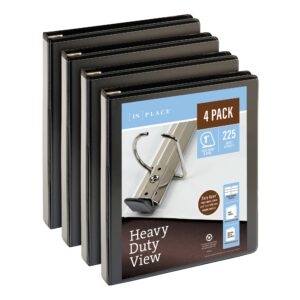 office depot® brand heavy-duty view 3-ring binder, 1" d-rings, black, 49% recycled, pack of 4