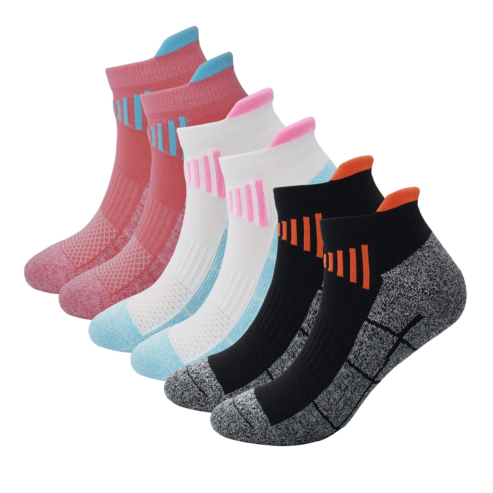 Teebulen Women 6-Pack Mixed Cushioned Anti Blister Stink Resistant Ankle Low Cut Athletic Running Socks,Size 4-10