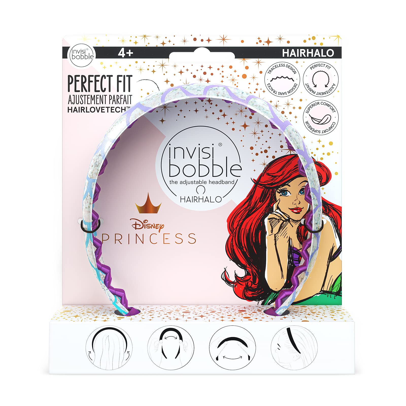 invisibobble HairHalo The Adjustable Headband – Disney Princess Ariel - Hairbands Made for Everyone - Individually Adapted to the Shape of the Head and Worn All Day with No Pain or Uncomfortable