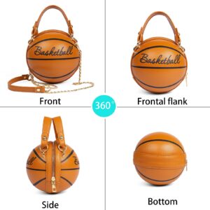 OHIW Women's basketball shoulder bag Messenger Bag handbag mini round bag PU bag, Zipper closure, suitable for women (brown)