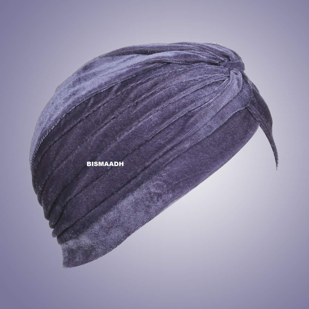 BISMAADH Soft Velvet Twisted Pleated Pre Tied Knot Readymade Turban/Pagri Chemo Cap Head Wraps-Cover for Men’s & Women’s (Dark Grey)