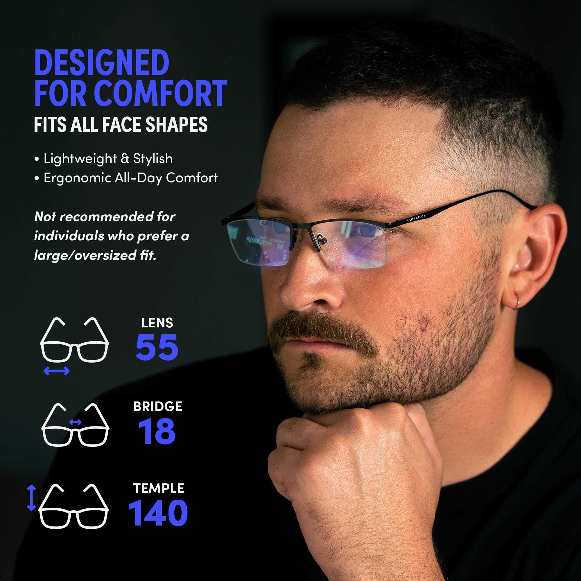 Lumadux Computer Blue Light Glasses Men Blocking for Reading, Eye Strain Headaches and Blurry Vision | Blocker Gaming Glasses (Titanium Black, 1.5, x)