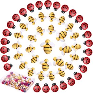 MIKIMIQI 60 Pcs Tiny Resin Bees Ladybugs Decor, Including 30 Pcs Bumble Bee Embellishment 30 Pcs Resin Ladybug Craft Decorations with Storage Box for DIY Craft Wreath Party Decor, 0.98 Inch, 0.74 Inch