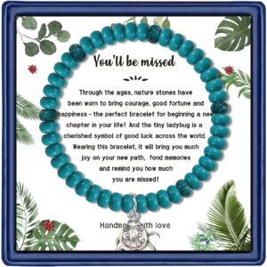 Haoze Farewell Going Away Gifts for Coworker Friends, Ladybug Coworker Leaving Gifts Retriement Gifts for Women Good Luck Bracelet New Job Moving Away Goodbye Farewell Gift for Women Men(Turquoise)