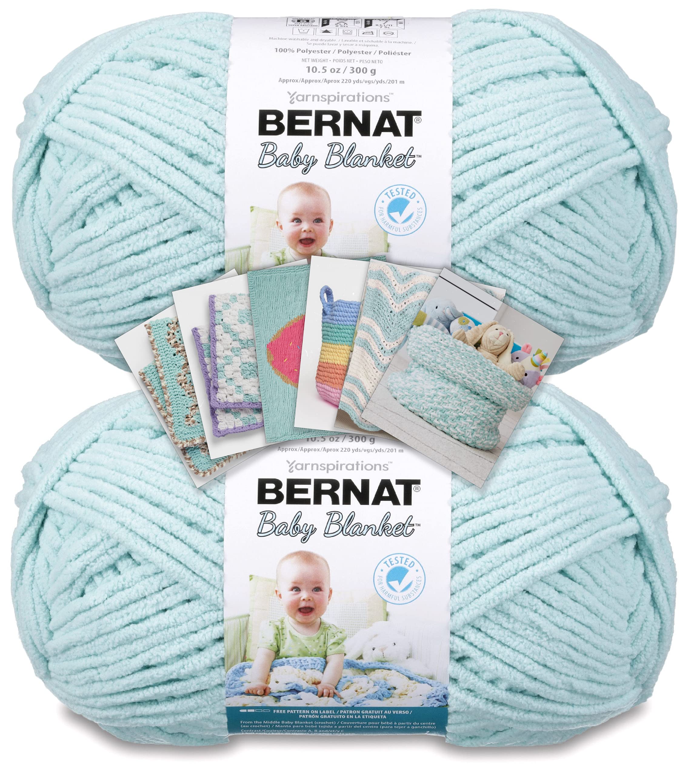 Bernat Baby Blanket Yarn - Big Ball (10.5 oz) - 2 Pack with Pattern Cards in Color (Seafoam)