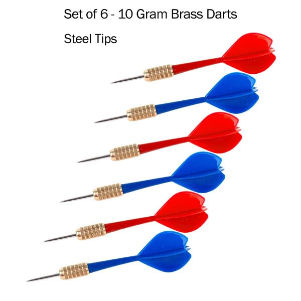 Steel Tip Darts - Set of Six 10-Gram Brass Darts with 2 Plastic Slim Flight Colors - Great for Team Play by Trademark Games (Blue and Red)