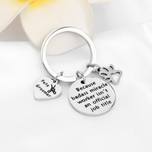 bobauna Pet Groomer Gift Because Badass Miracle Worker Isn't an Official Job Title Grooming Keychain Paw Print Jewelry Gift For Dog Hairdresser Dog Lover (badass keychain pet groomer disc)