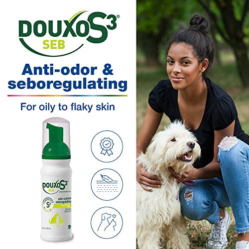 Douxo S3 SEB Mousse 5.1 oz (150 mL) - Relief for Seborrhea in Dogs and Cats (Helps with Oily to Flaky Skin)