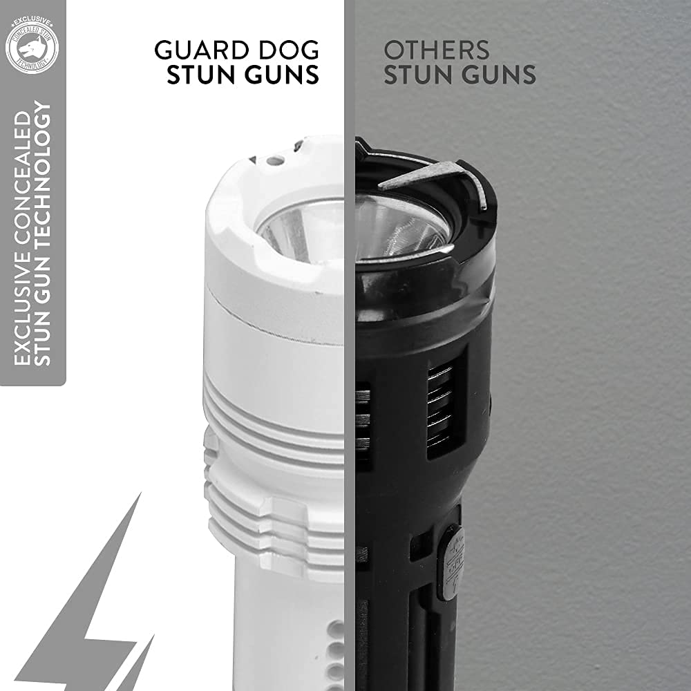 GUARD DOG SECURITY LightSafer Stun Gun with LED Flashlight - Police Strength Stun Gun with Concealed Prong Technology - Rechargeable with Charging Indicator (White)