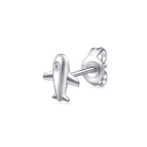 CHOW SANG SANG 950 Platinum Cute Plane Diamond Stud Single Earring for Women 92119E (Sold Single Not Pair)