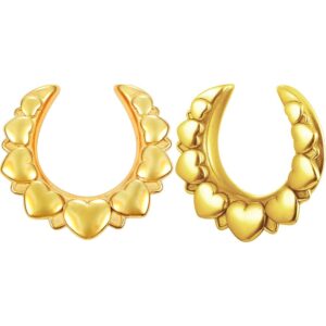 LADEMAYH 2Pcs 1 inch Gauges for Ears, Cute Gold 25mm Gauges for Ears, Heart 1 inch Plugs for Ears Surgical Steel Saddle Plugs Tunnels Ear Gauges Earrings