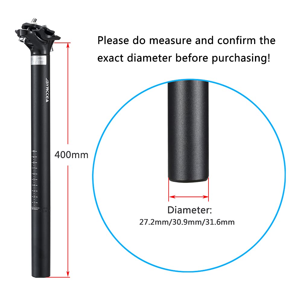 Bynccea Bike Seat Post 27.2mm 30.9mm 31.6mm Bicycle SeatPost 400mm for Mountain Bike Road Bikes MTB BMX