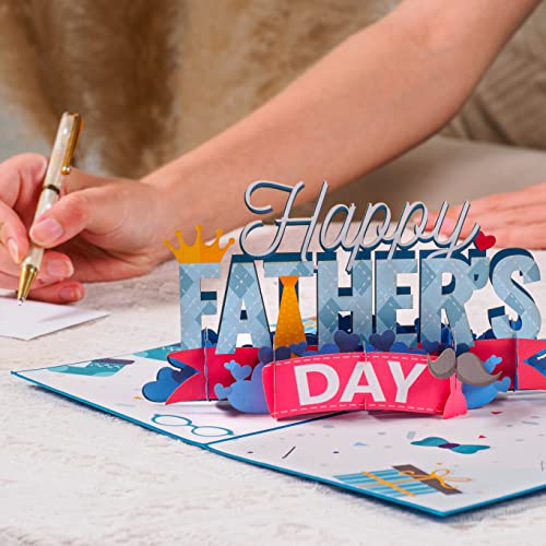 Paper Love Happy Fathers Day Pop Up Card, Gift For Dad, Husband, Son, Anyone - 5" x 7" Cover - Includes Envelope and Note Tag