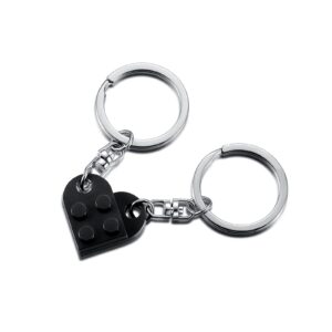 brick keychain for couples friendship - 2pcs matching heart colorful keychain set for couples valentine's day bff (black)