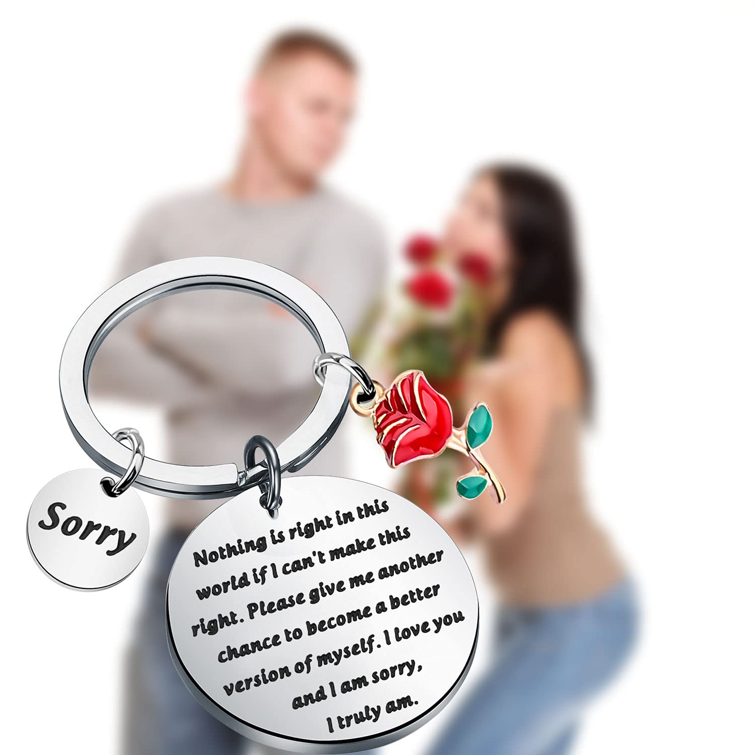 UJIMS Apology Gift Sorry Keychain with Roses Charm I Love You And I Am Sorry for Him Her Forgive Me Jewelry (Apology Keychain)