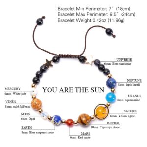 GelConnie Solar System Bracelet Universe Galaxy Bracelet The Eight Planets Guardian Star Bracelets Charm Stretch Bracelet Stone Beads Bracelet Meditation Relax Bangles Healing Gifts for Women, Men