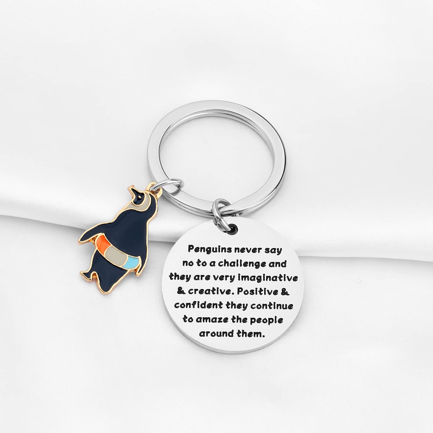 bobauna Penguin Keychain Gift Penguins Never Say No To A Challenge Inspirational Penguin Gift For Penguin Lover (penguins amaze people keychain)