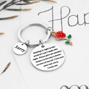 UJIMS Apology Gift Sorry Keychain with Roses Charm I Love You And I Am Sorry for Him Her Forgive Me Jewelry (Apology Keychain)