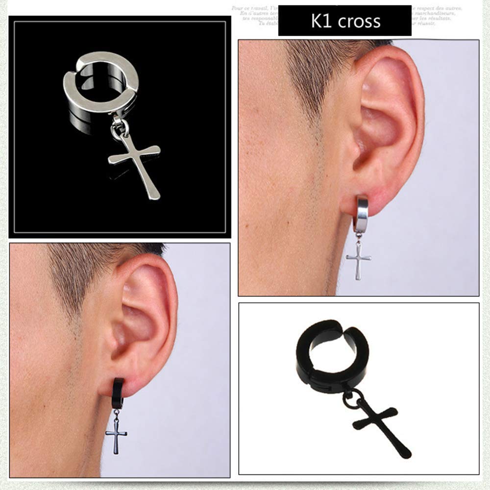 WAINIS 13 Pairs Stainless Steel Non Pierced Earrings for Men Women CZ Clip on Dangle Earrings Set