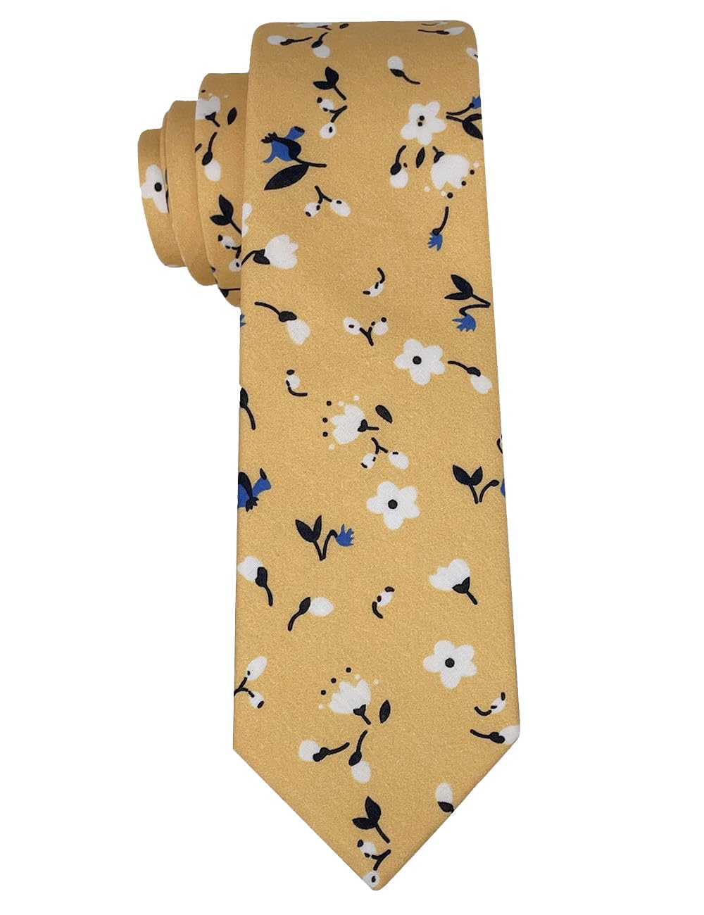 Kebocis Mens Cotton Skinny Tie Floral Ties for Men, Yellow