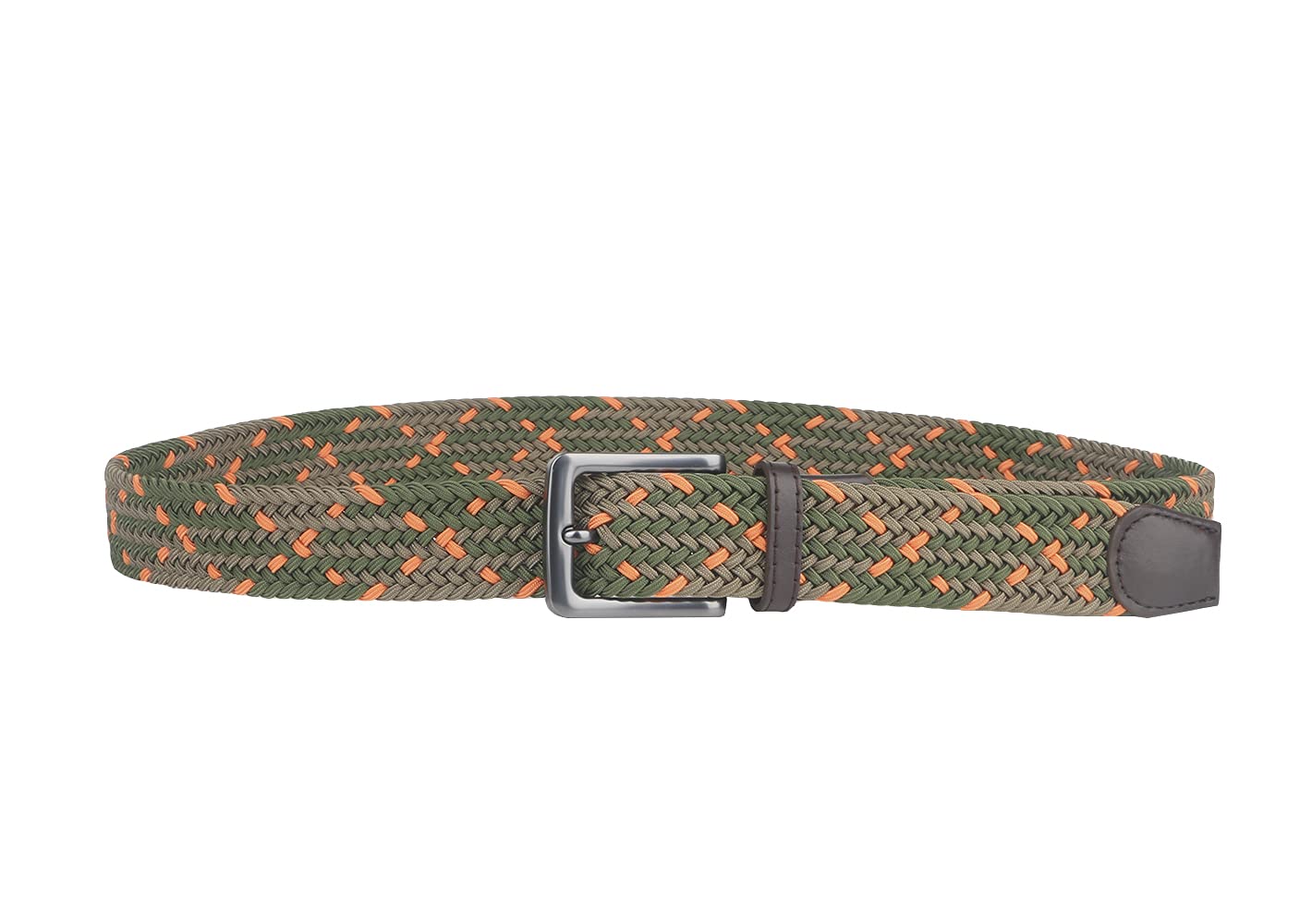 AGEA Elastic Stretch Woven Braided Waist Belt for Men and Women (Waist 32"-35", Green Orange Coffee)