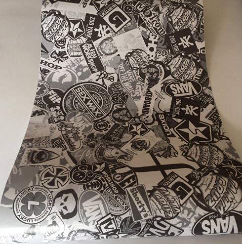 Black&White JDM Cartoon Printed Graphics Stickerbomb Car Vinyl Film Wrap Motorbike Car Decal (50x300 cm)