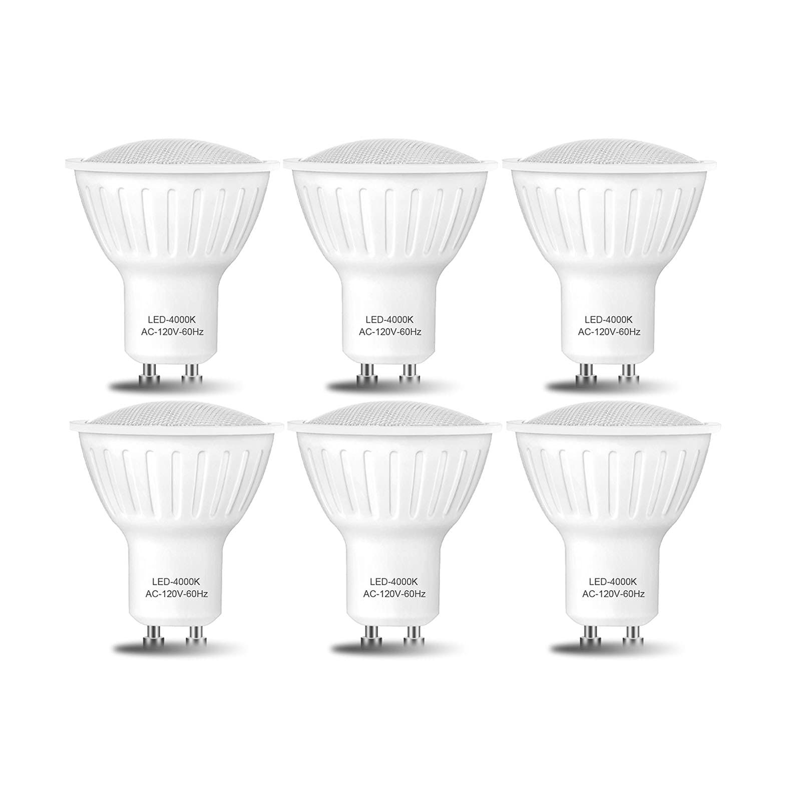 Dimmable GU10 LED Bulbs 4000K - 90% Energy Saving, 120-Volt, Natural light Bulb, 650-Lumen, 7Watt(60-Watt Equivalent Halogen Bulb), Gu10 120°Wide beam angle, 6 Pack