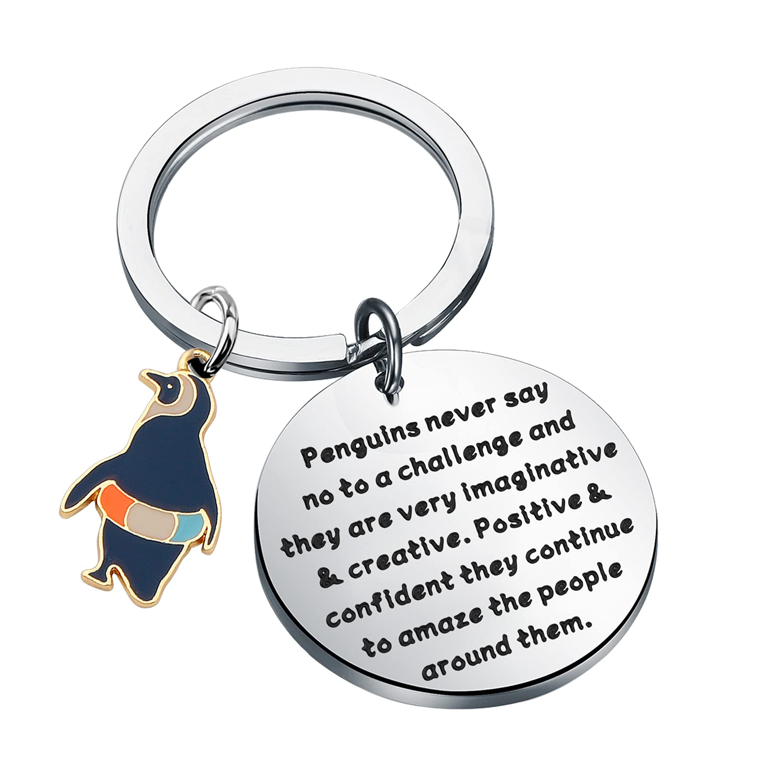 bobauna Penguin Keychain Gift Penguins Never Say No To A Challenge Inspirational Penguin Gift For Penguin Lover (penguins amaze people keychain)