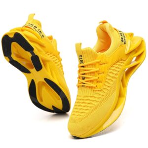 skdoiul men sport running sneakers tennis athletic walking shoes mesh breathable comfort fashion runner gym jogging shoes yellow size 11