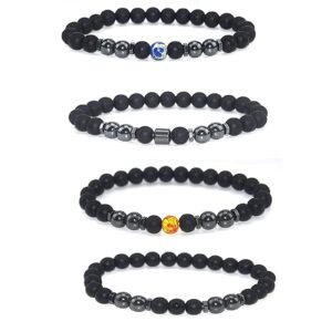 ZHUANMONI Anti-Swelling Black Obsidian Anklet, 4Pcs Magnetic Therapy Ankle Bracelet, Obsidian Beaded Bracelet For Men/Women Gifts