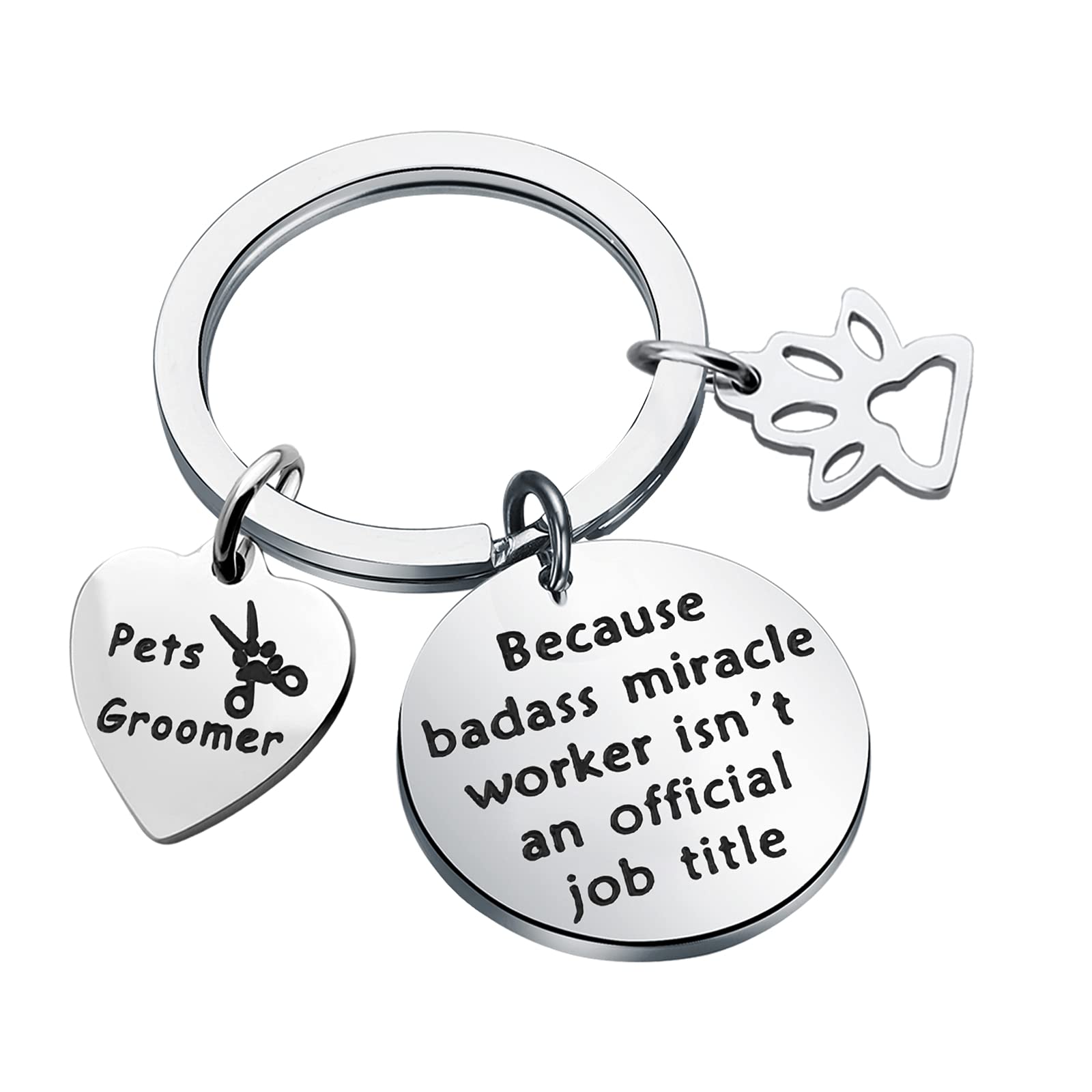 bobauna Pet Groomer Gift Because Badass Miracle Worker Isn't an Official Job Title Grooming Keychain Paw Print Jewelry Gift For Dog Hairdresser Dog Lover (badass keychain pet groomer disc)