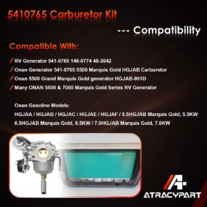 5410765 Carburetor Kit Compatible With Onan 5500 7000 Grand Marquis Gold Generator HGJAA HGJAB-901D HGJAB-900 5.5HGJAB-6755K With Mounting Gaskets Fuel Filter, Replace# 541-0765, 146-0774, 141-0983