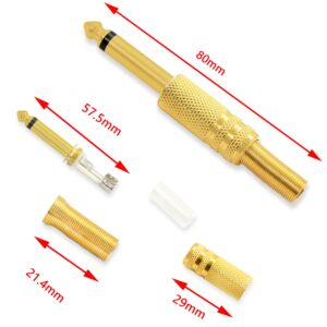 PNGKNYOCN 1/4" TS 6.35mm Mono Gold-Plated Male Plug with Spring Stereo Audio Soldering Adapter for Guitar/Speaker/Microphone Cable(2-Pack