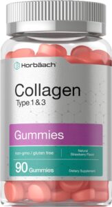 horbäach collagen gummies | 90 count | strawberry flavored gummy | hydrolyzed type 1 and 3 | non-gmo, gluten free