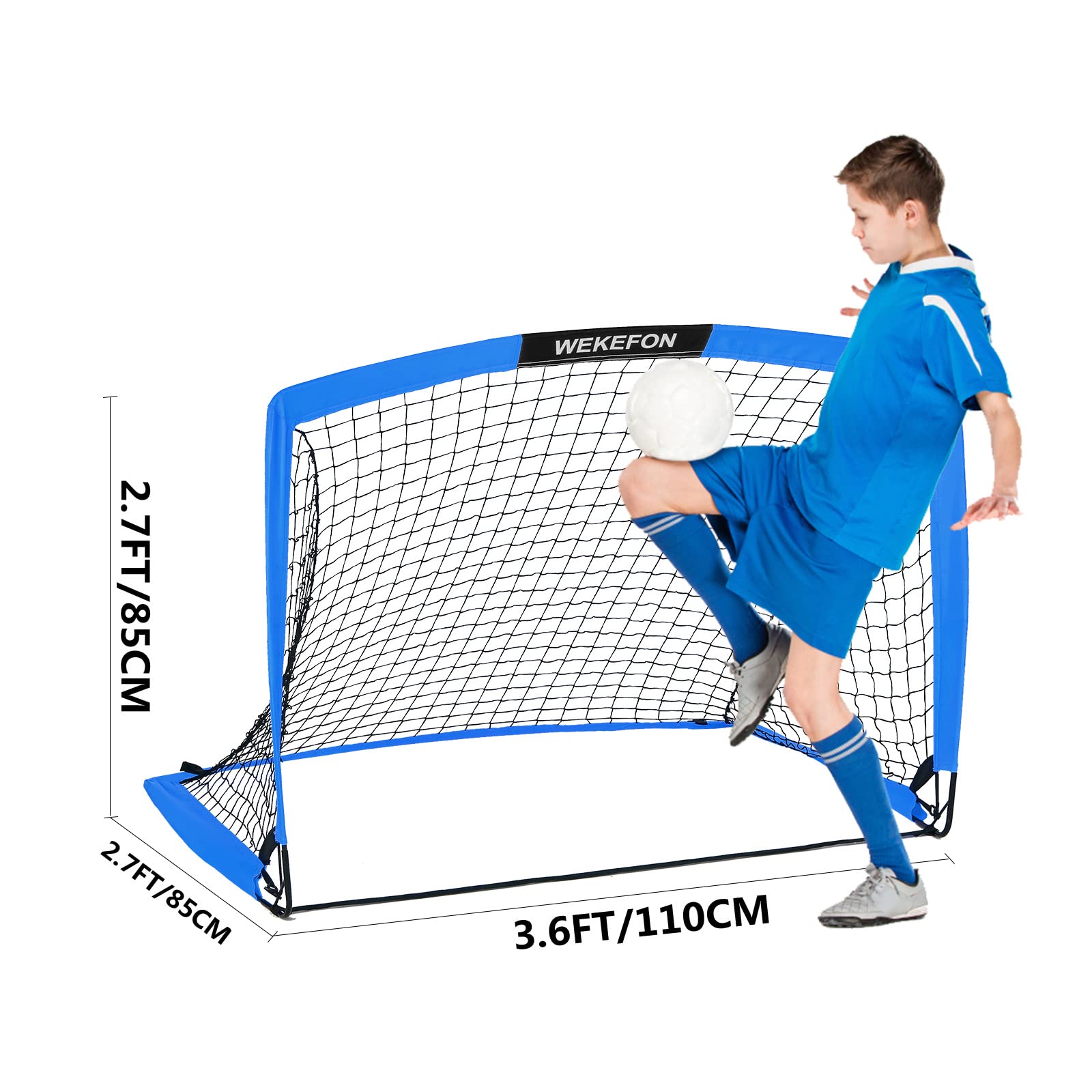 WEKEFON Backyard Soccer Goals - Portable Kids Soccer Net Set of 2-3.6'x2.7' - Pop Up Folding Indoor + Outdoor Goals with Carry Bag - Easy Assembly and Compact Storage