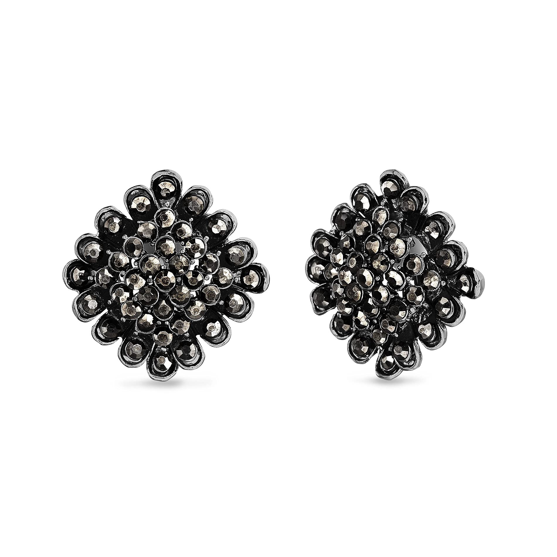 Badgley Mischka Antiqued Finish Rhinestone Square Shape Clip On Stud Earrings for Women