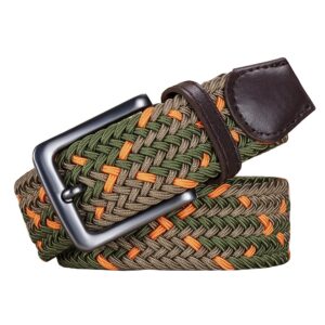 agea elastic stretch woven braided waist belt for men and women (waist 32"-35", green orange coffee)