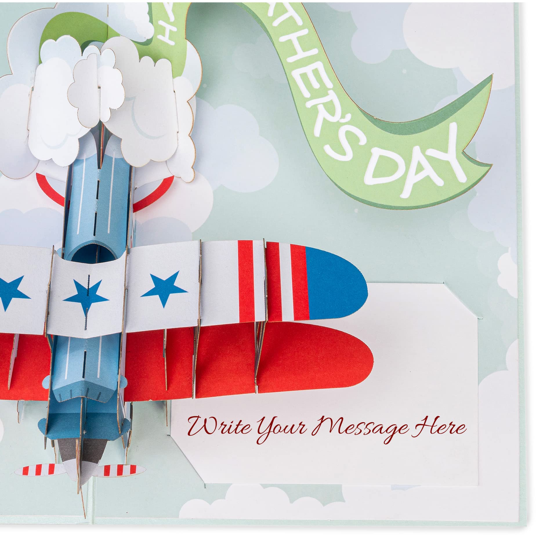 Paper Love Fathers Day Pop Up Card, Happy Father's Day Biplane, Gift For Dad, Husband, Son, Anyone - 5" x 7" Cover - Includes Envelope and Note Tag