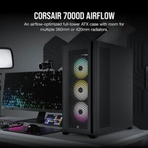 CORSAIR 7000D AIRFLOW Full-Tower ATX PC Case – High-Airflow Front Panel – Spacious Interior – Easy Cable Management – 3x 140mm AirGuide Fans with PWM Repeater Included – Black